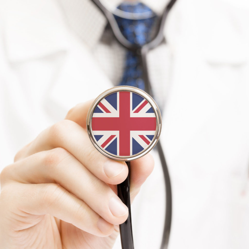 National flag on stethoscope conceptual series - United Kingdom