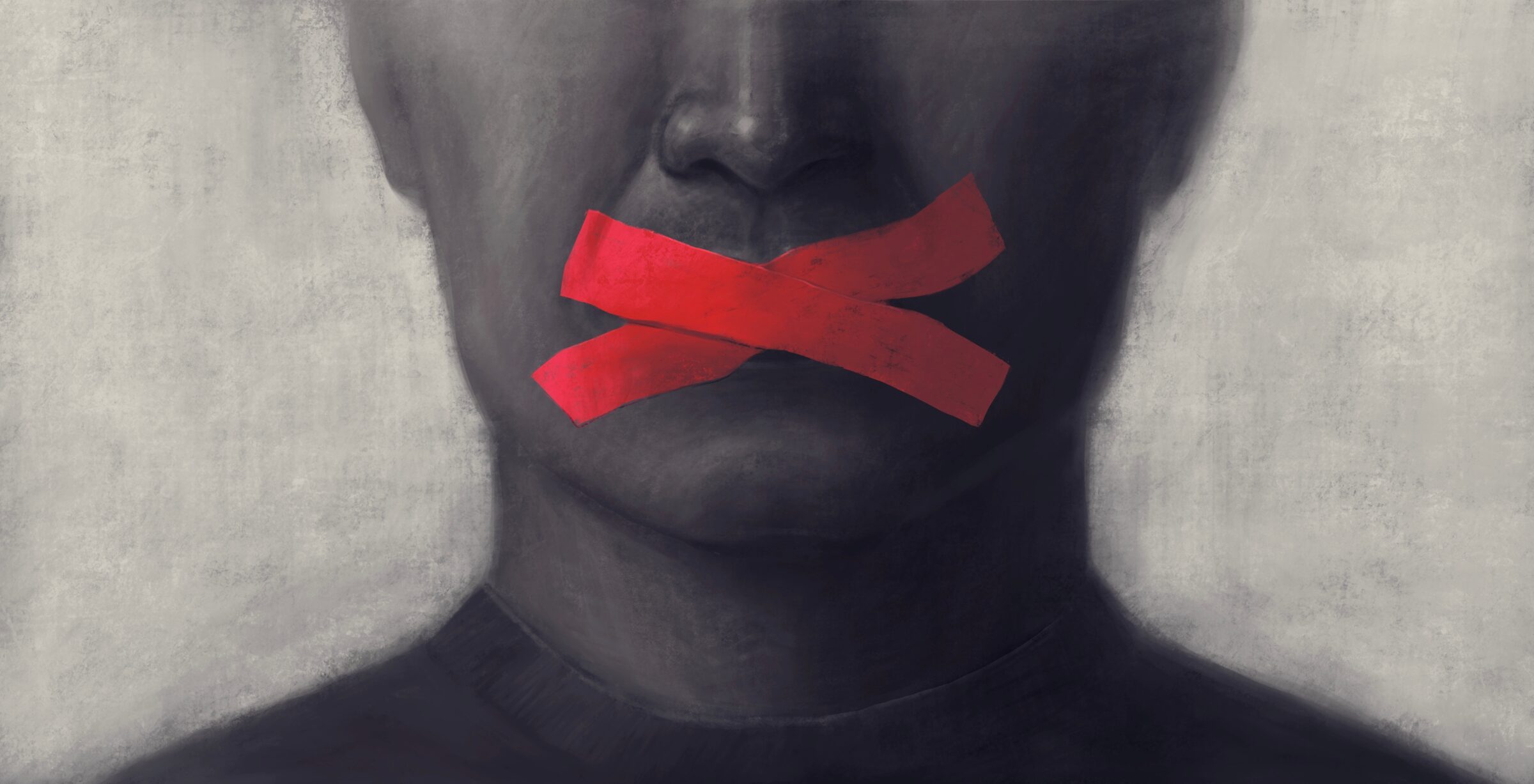 Concept idea of freedom speech freedom of expression and censored, surreal painting, portrait illustration, political art
