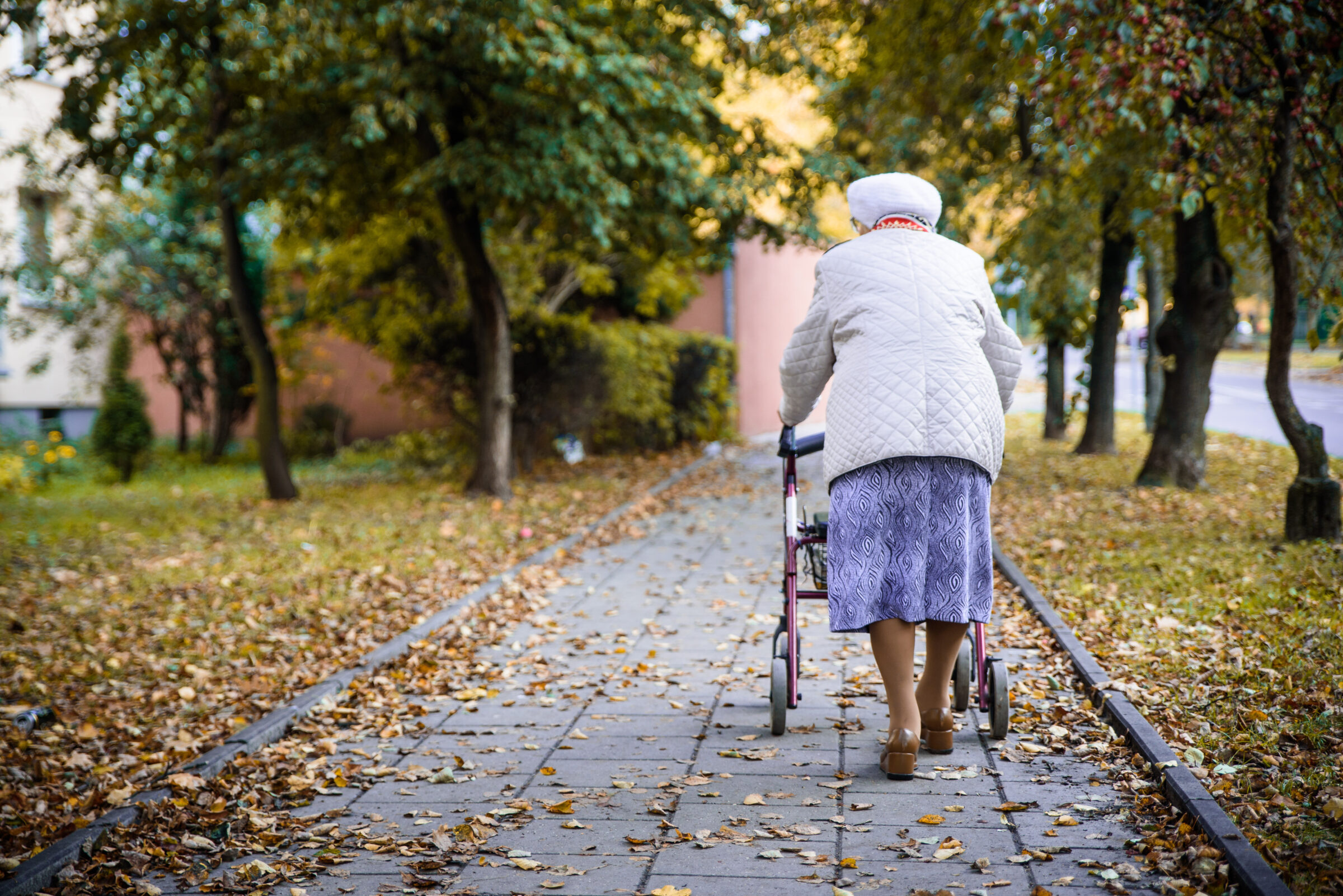 Elderly woman with a walker