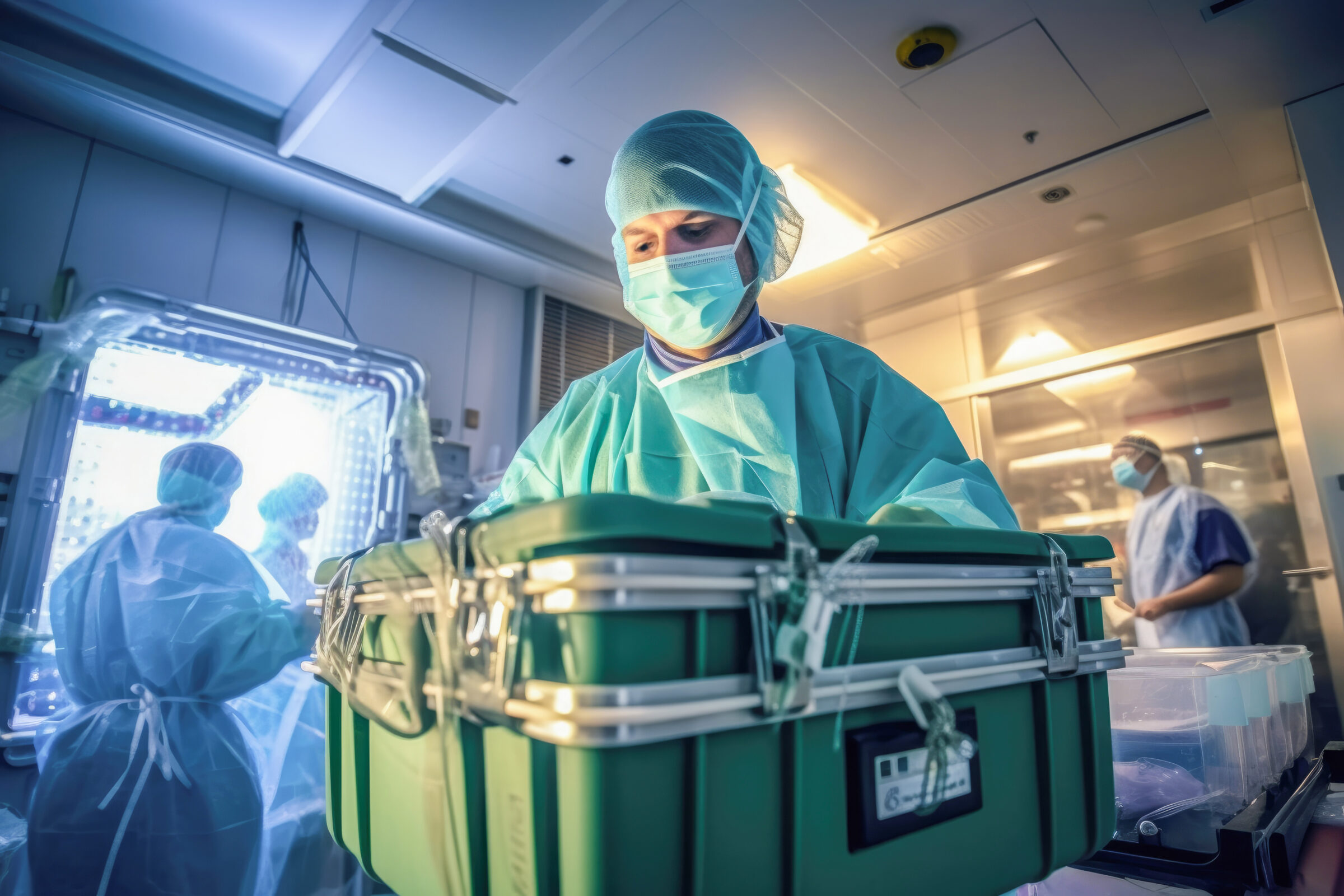 Organ transplantation medical professional in a rush