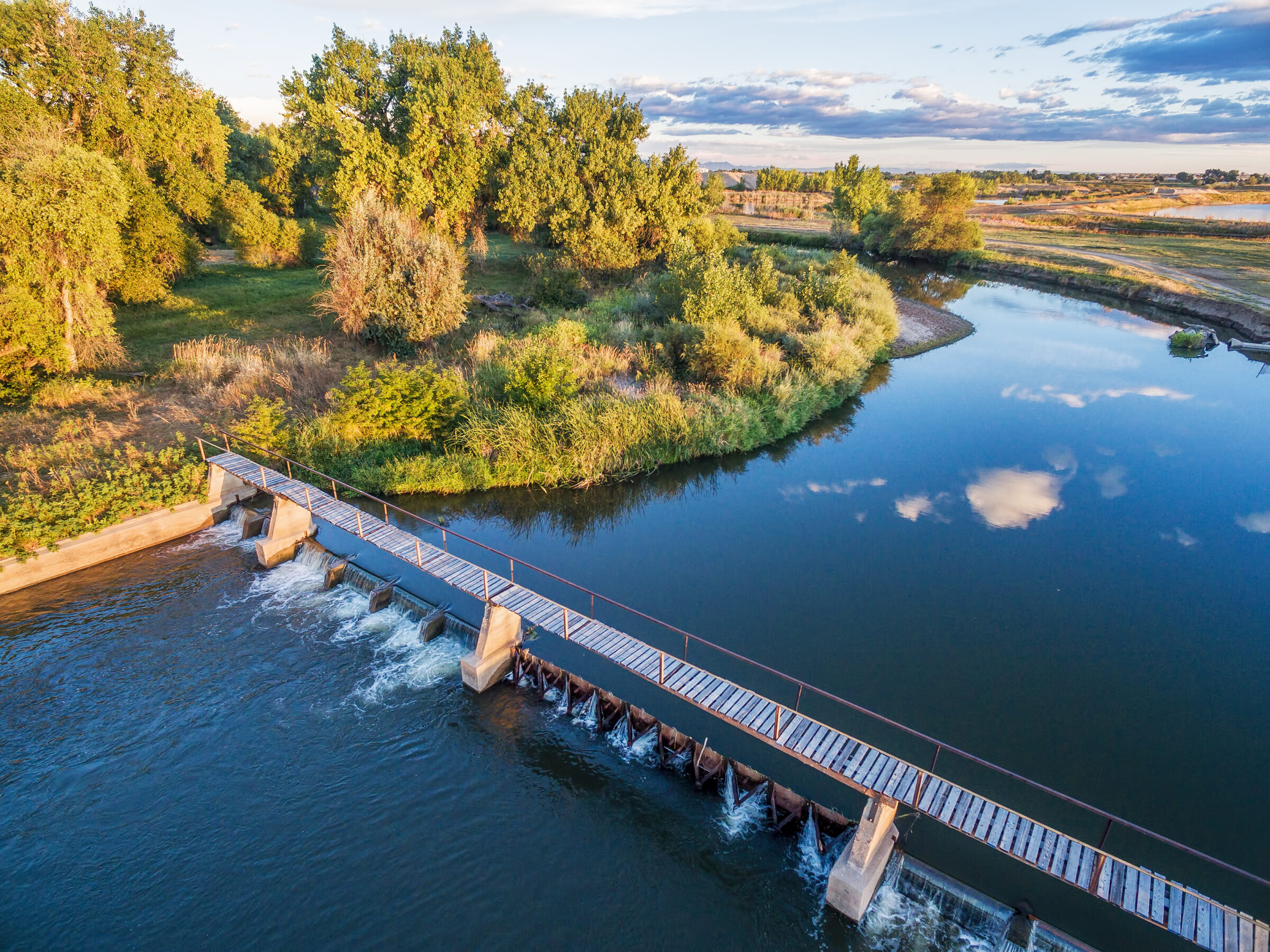 river diversion dam - aerial view