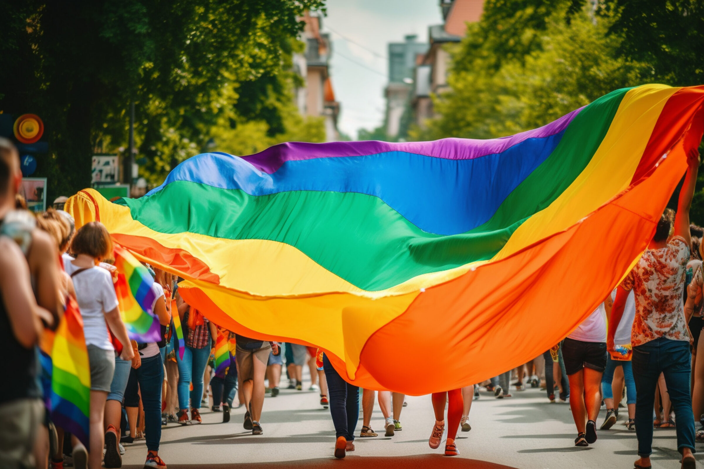 LGBT parade on the city street.